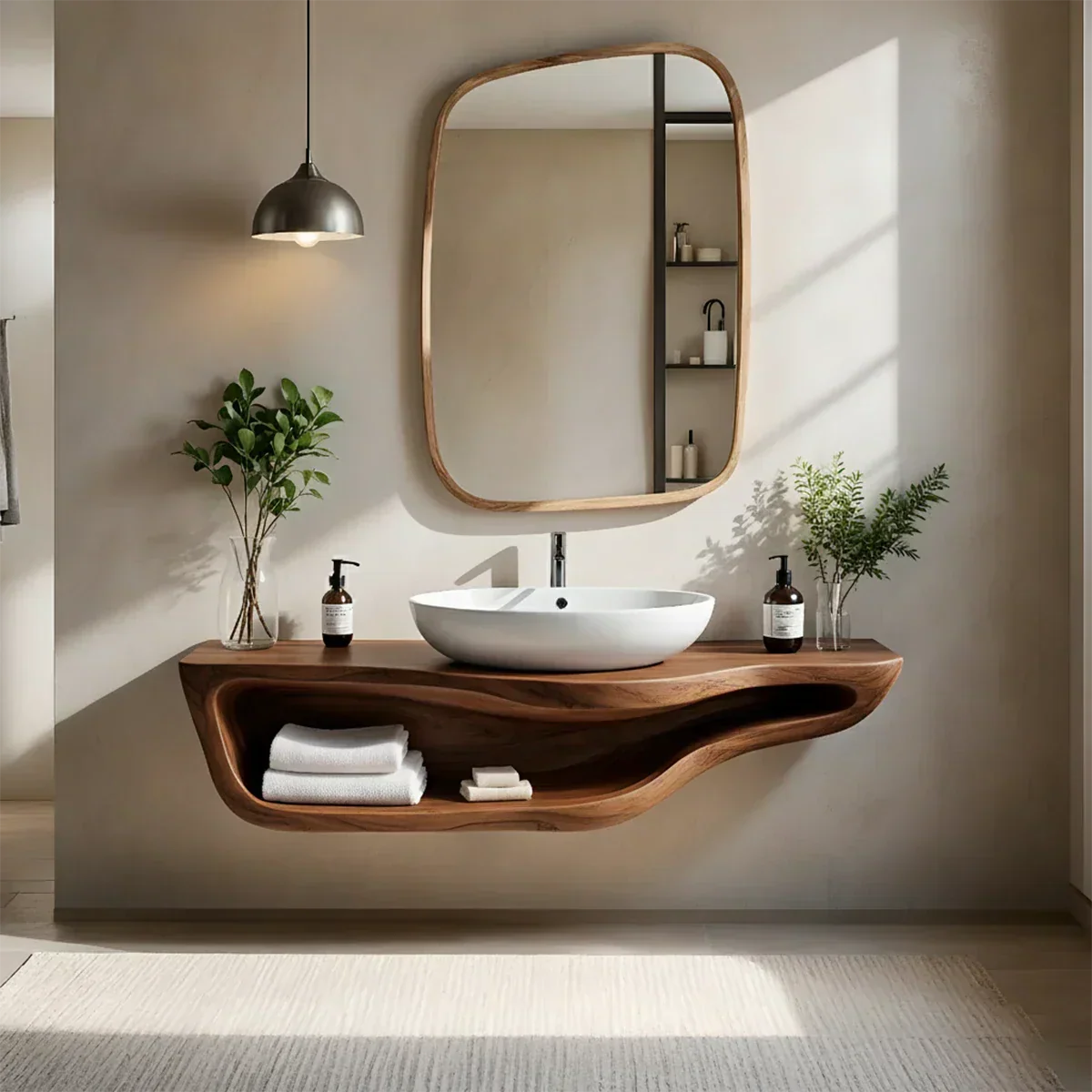 Handcrafted Live Edge Floating Bathroom Vanity With Shelf - Rustira