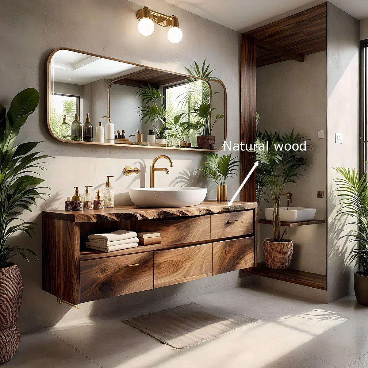 Live-Edge Walnut Floating Bathroom Vanity - Solid Wood Bathroom Cabinet - Rustira