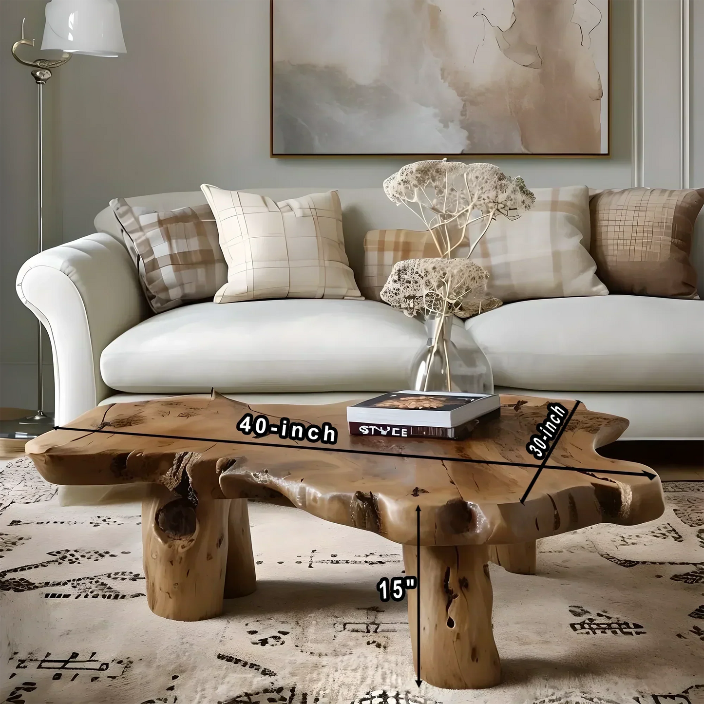 Sofa table with monolithic table top, modern table 