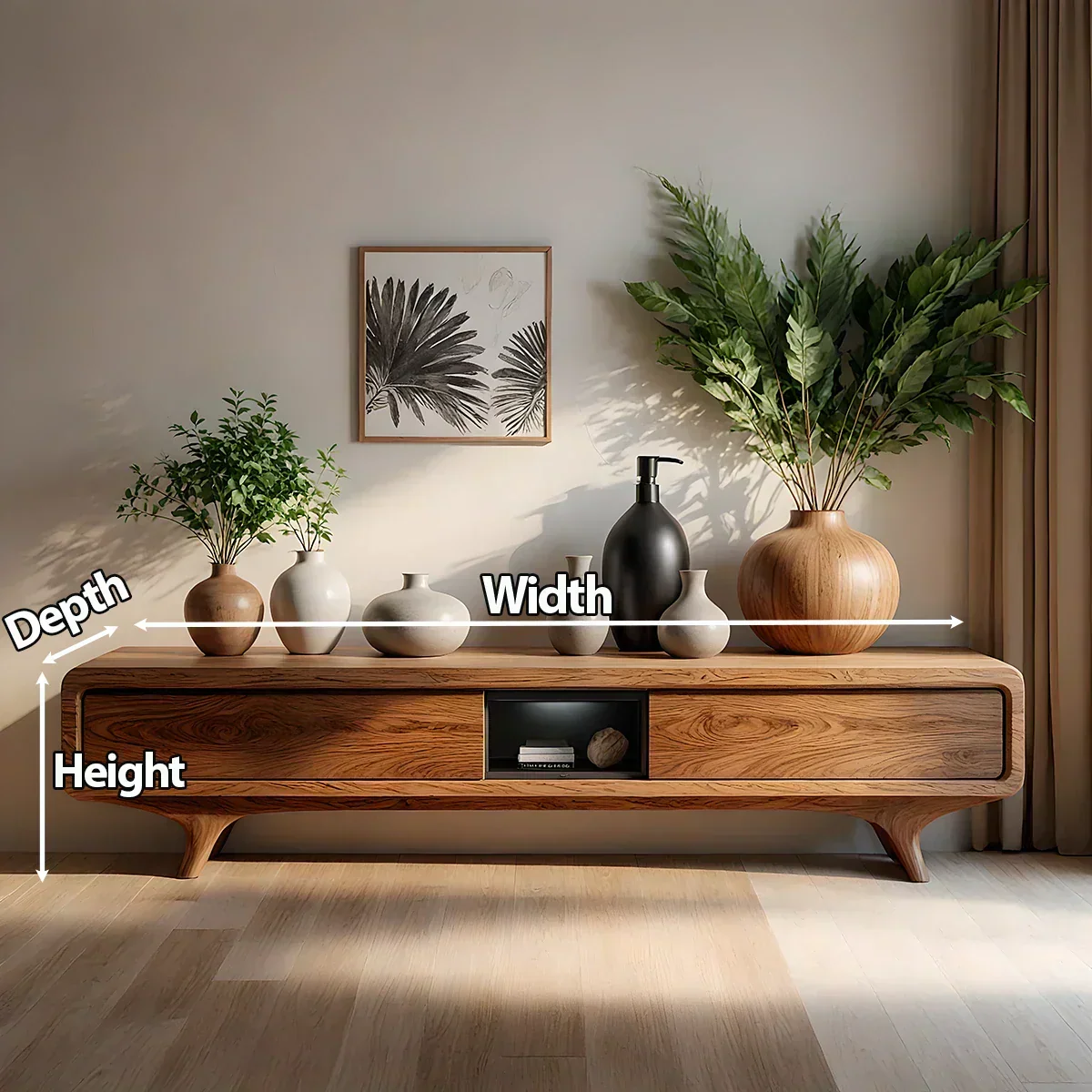 Organic Curved Solid Wood TV Stand – Mid-Century Modern Media Console - Rustira
