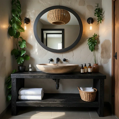 Rustic Live-Edge Natural Solid Wood Bathroom Vanity - Rustira