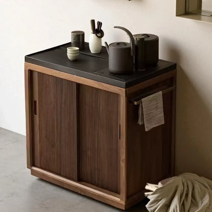 Solid Wood Tea Cabinet – Sliding Door Asian Style Design - Rustira