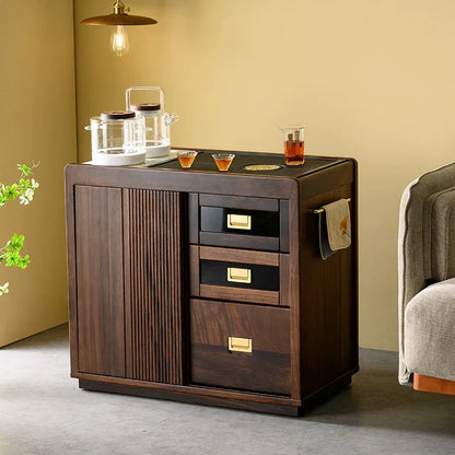 Solid Wood Tea Cabinet – Walnut Storage with Drawers - Rustira