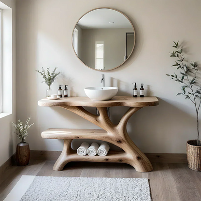 Tree Branch Solid Wood Vanity with Sculptural Base - Rustira