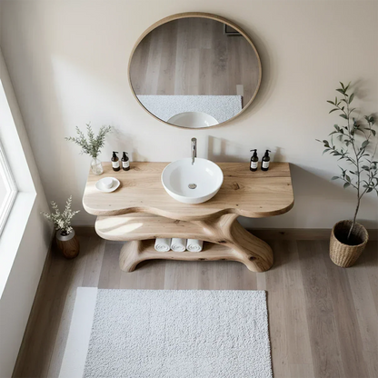 Tree Branch Solid Wood Vanity with Sculptural Base - Rustira